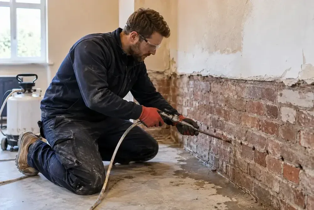 Damp proofing specialist at work